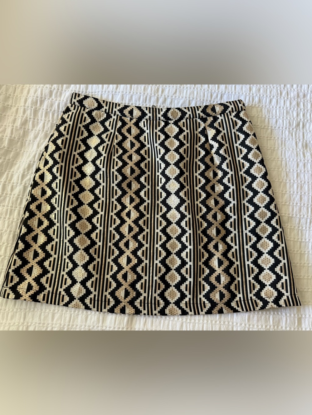 MINKPINK Black, Cream and Metallic Gold Geometric  Mini Skirt